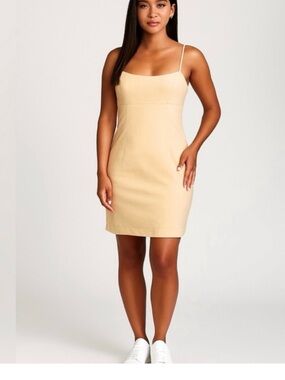 Avec Les Filles Apricot Fitted Bodycon Denim Mini Dress NEW Size 8,10,14 Ecru